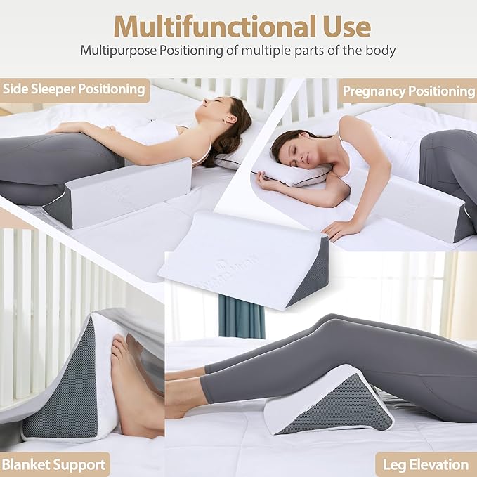 Wedge Pillow for Sleeping, Side Sleeper Body Back Positioners for Back Pain, Preventing Bedsores, After Surgery, Pregnancy Support, Ankle Support, Bed Wedge Pillow for Side Sleepers, White