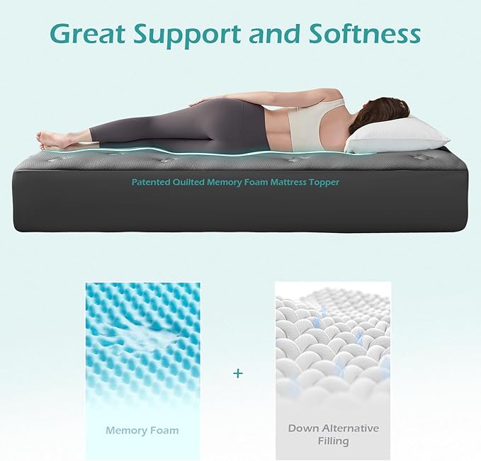 Hansleep Twin XL Mattress Pad Topper College Dorm Memory Foam, Twin XL Foam Mattress Topper Viscose Derived from Bamboo, Twin XL Size Bed Mattress Pad Cover for Back Pain Relief, 39" x 80", Charcoal