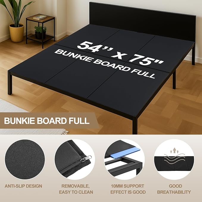 CroBlissful 10mm Bunkie Board Bunkie Full Size 54 x 75'' Board Moisture Resistant Sleeper Sofa Support Under Mattress for Metal Frame Low Profile Bed Support, Platform Bed and Couch(Black)