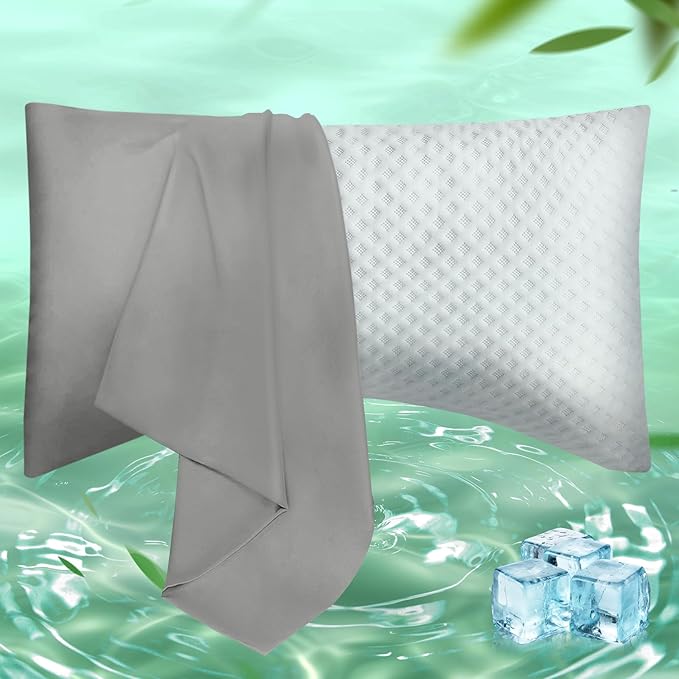 Curved Pillow Case King Size, Side Sleeper Pillow Cases Cover Cooling Rayon Derived from Bamboo with Zipper for hot Sleepers Hair and Skin, Breathable Silky Soft Pillowcase 1 Pack 20 * 36 Inches