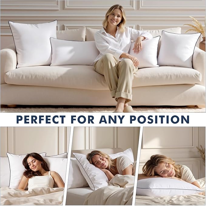 MIULEE Goose Feather Down 20x20 Pillow Insert Set of 2 with 100% Down-Proof Cotton Cover, Soft Fluffy Decorative Pillow for Sofa Bed Couch Living Room White