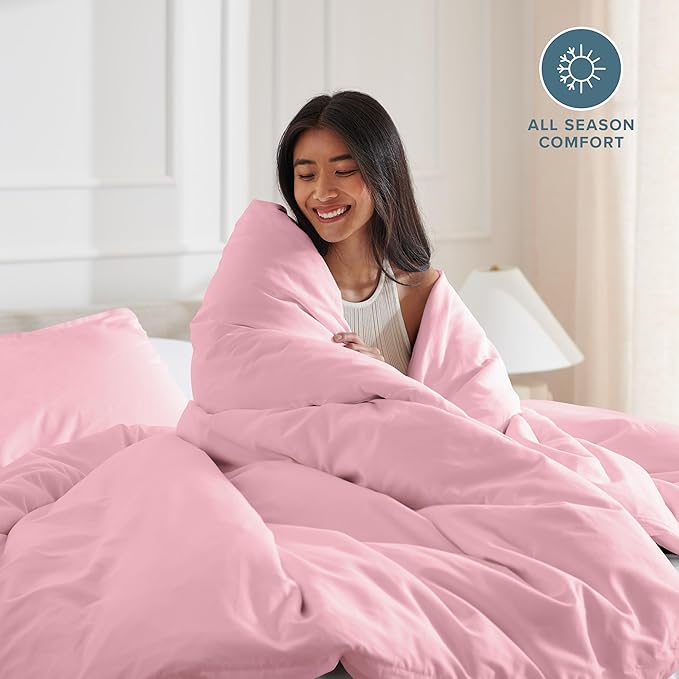 Bare Home Bedding Duvet Cover Queen Size - Premium 1800 Super Soft Collection - Lightweight, Cooling - Soft Breathable Bedding Duvet Cover (Queen, Light Pink)
