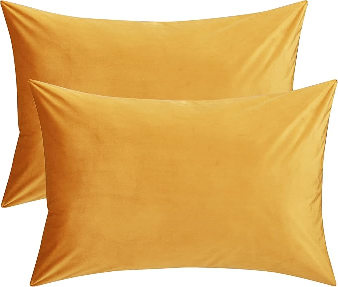 StangH Bed Pillow Pillowcase Thick Soft Velvet Fabric Zippered Covers for Bed/Couch/Sofa Decorative, Queen Size (Warm Gold, 20 x 30 inches) Pillowcases Set of 2, Warm Cozy Pillow Protector