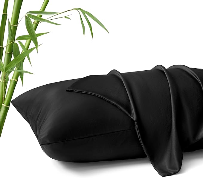 MR&HM Breathable Pillowcase 13"x18" Travel Pillow Case Set of 2, Ultra Soft Pillow Covers, Moisture-Wicking & Skin-Friendly, Envelope Closure (Black)