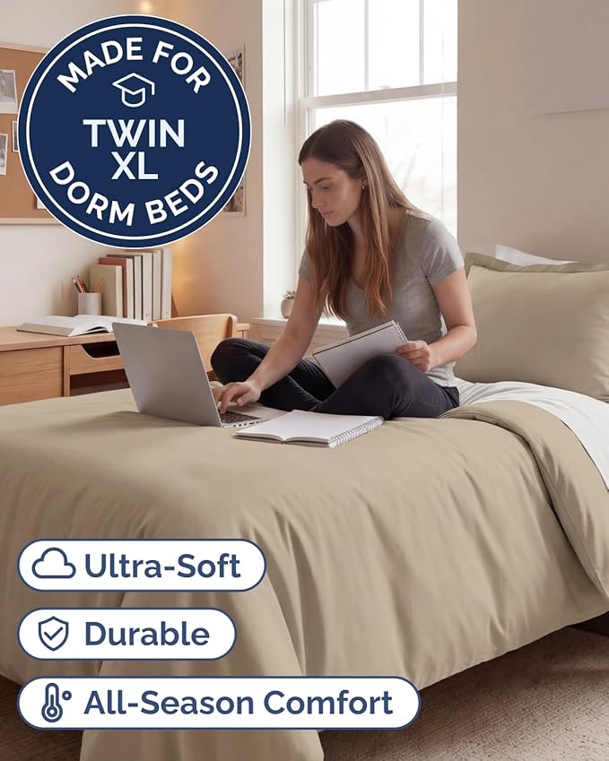 Duvet Cover Twin/Twin XL Size Set - Extra Soft Twin/Twin XL Duvet Cover 68" x 90" with 1 Pillow Sham - Hotel Luxury, Easy Care, Fade Free w/ Zipper Closures & Ties - Comfy, Cozy & Breathable (Wheat)