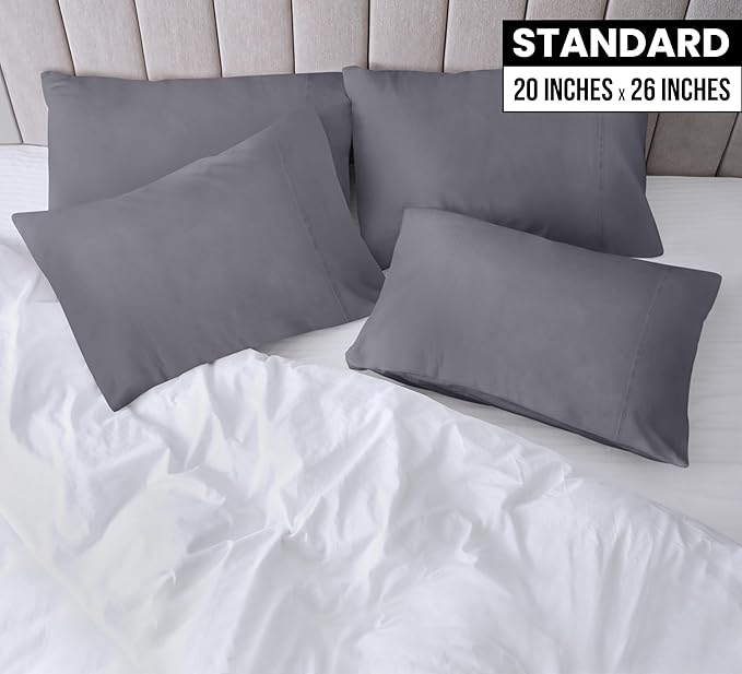 Utopia Bedding Standard Pillow Cases - 12 Pack - Envelope Closure - Soft Brushed Microfiber Fabric - Shrinkage and Fade Resistant Pillow Covers Standard Size 20 X 26 Inches (Standard, Grey)