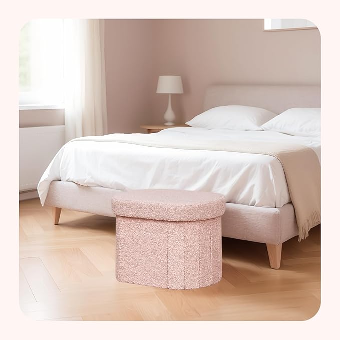 PINPLUS Storage Ottoman Boulce Tufted Oval Small Ottomans for Living Room Foot Rest with Storage, Pink 16.1"x12.2"x12.2" (Pink)