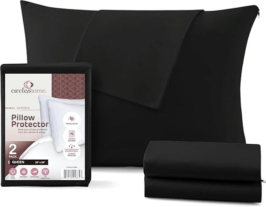 CirclesHome Pillow Protectors 2 Pack Queen Zippered - 100% Cotton Breathable Pillowcases - Protects Pillows from Dirt, Dust and Debris (Queen- Set of 2 - 20x30)