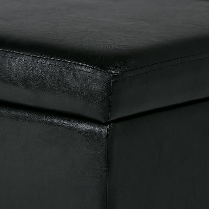 SIMPLIHOME Avalon Storage Ottoman Bench - 48 inch Wide Upholstered Vegan Leather Rectangle Storage Ottoman Bench in Carbon Black, Contemporary Ottoman for Living Room or Entryway with Lift-Up Lid