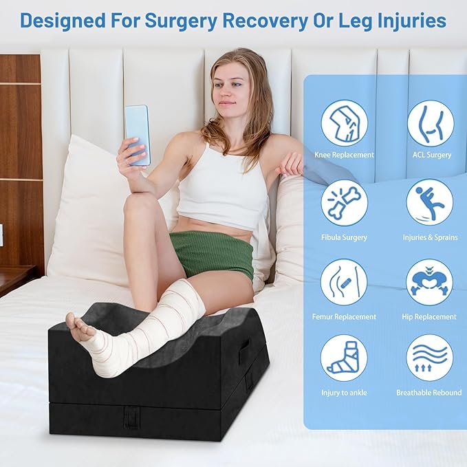 Tranquilrelax Double Leg Elevation Pillows, Wedge Pillow for After Surgery, Memory Foam Support Adjustable, Comfort Care for Back Knee Hip Ankles Pain, Knee Pillow for Sleeping Blood Circulation Black