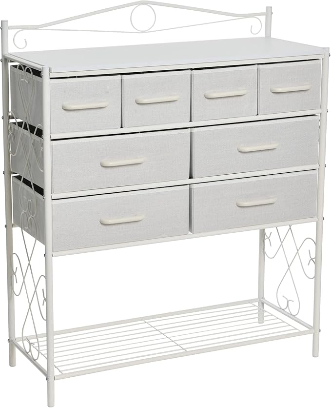 Household Essentials Scandinavian White Iron & Wood 8-Drawer Sideboard