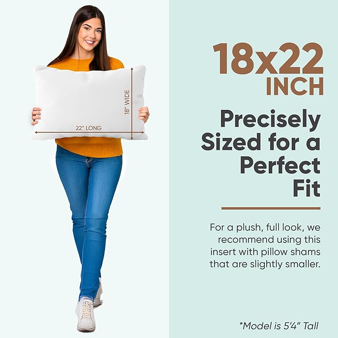 Pillowflex Synthetic Down Pillow Insert - 18x22 Down Alternative Pillow, Ultra Soft, Large Rectangle, Lumbar, Back, Neck, Sleeping Pillow - 1 Decorative Pillow Form