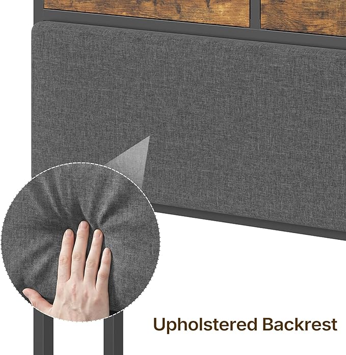 YATINEY Queen Size Headboard Only with Storage and Non-Woven Fabric Drawers, Head Board Queen Size with Charging Station, Height Adjustable, for Bedroom, Rustic Brown and Black