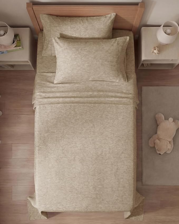 Twin 4 Piece Sheet Set - Comfy, Breathable & Cooling - Soft Hotel Luxury Bedding for Women, Men, Kids, Teens and Children - 1 Flat & 1 Fitted Sheet & 2 Pillowcases with Deep Pockets - Heathered Beige