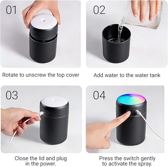 Portable Colorful Cool Mini Humidifier,Aroma Essential USB Personal Desktop Humidifier,. Perfect for Bedroom, Office & Car(300ml, White) (grey)