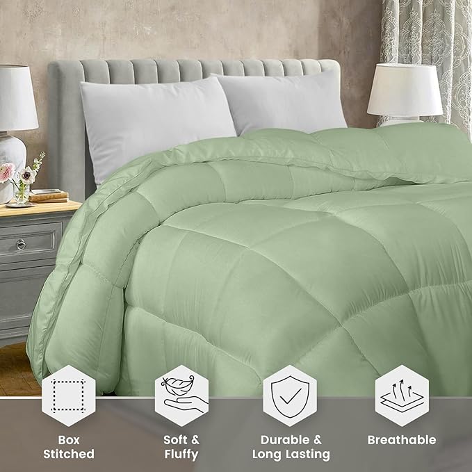 Utopia Bedding King Comforter Duvet Insert, Quilted Sage Green Comforter with Corner Tabs, Box Stitched Down Alternative Comforters King Size 90 x 102 inches