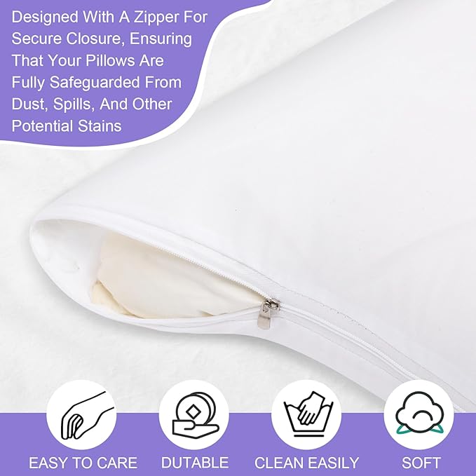 Shimeyao 12 Pcs 20 x 40 Inch Zippered Pillow Protectors Bulk, Standard Size Bedding Pillow Cases, Soft Breathable Cotton Sateen Dust Protection Covers White Protectors for Home Hotel Rental