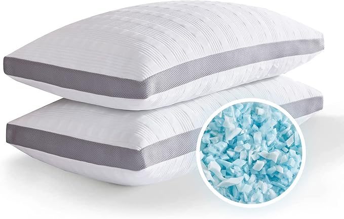 Meoflaw Cooling Pillows King Size Set of 2,Shredded Memory Foam Bed Pillows for Sleeping, Supportive Pillows for Back & Side Sleepers,Adjustable King Size with Removable Cover
