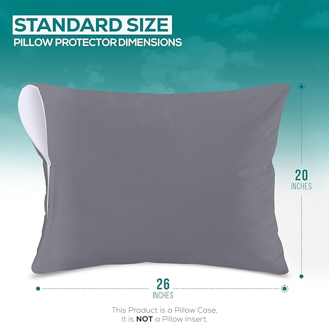 Utopia Bedding Premium 100% Waterproof Pillow Protectors with Zipper Standard Size (Set of 2), Bed Bug and Dust Mite Proof Zippered Pillow Covers, Pillow Encasement Cases, Gray