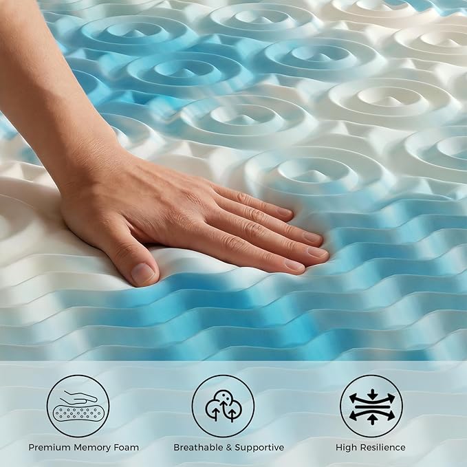 DUMOS 3 Inch Memory Foam Mattress Topper Twin, 5-Zone Cooling Gel Infused Pressure Relief Bed Topper for Back & Hip Pain, Soft Dorm RV Camping Mattress Pad, Blue