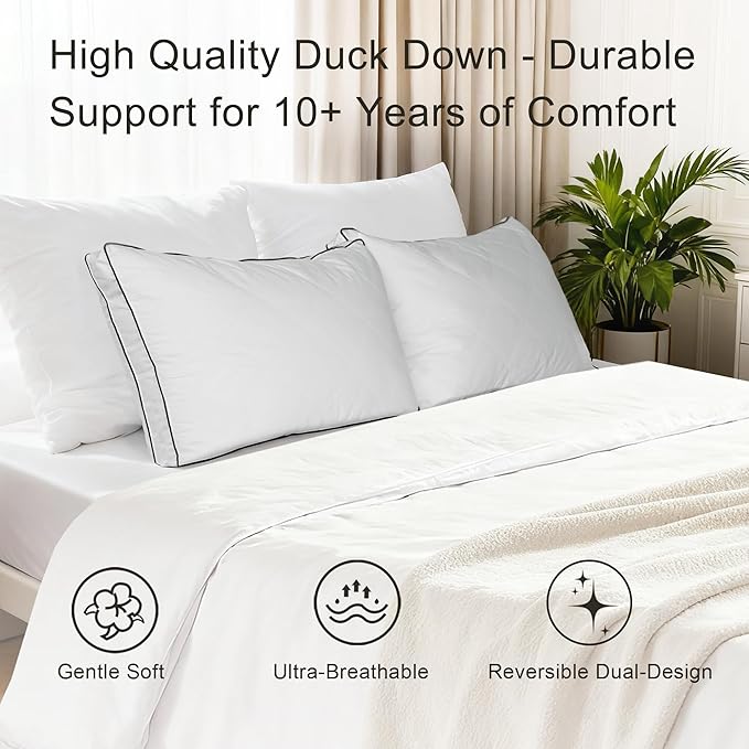 Goose Down Pillows Queen Size Set of 2 – 750 Fill Power Hotel Quality, Ultra Soft Yet Supportive for Side/Back/Stomach Sleepers, Breathable Cotton Cover & Oeko-TEX Certified