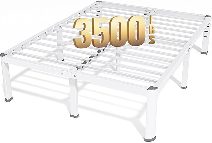 Superay 18 Inch Queen Size Metal Bed Frame with Round Corners, Storage Space Under High Bed Frame-Heavy Duty Steel Slats Support, Noise Free - Easy Assembly - No Box Spring Needed,White