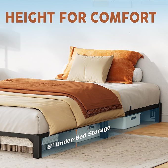 GarveeHome 8 in Twin Bed Frame, Heavy Duty Metal Platform Bed Frame with Durable Iron Slat Support and Legs, No Box Spring Required, No Screws Needed, Support Up to 800 LBS