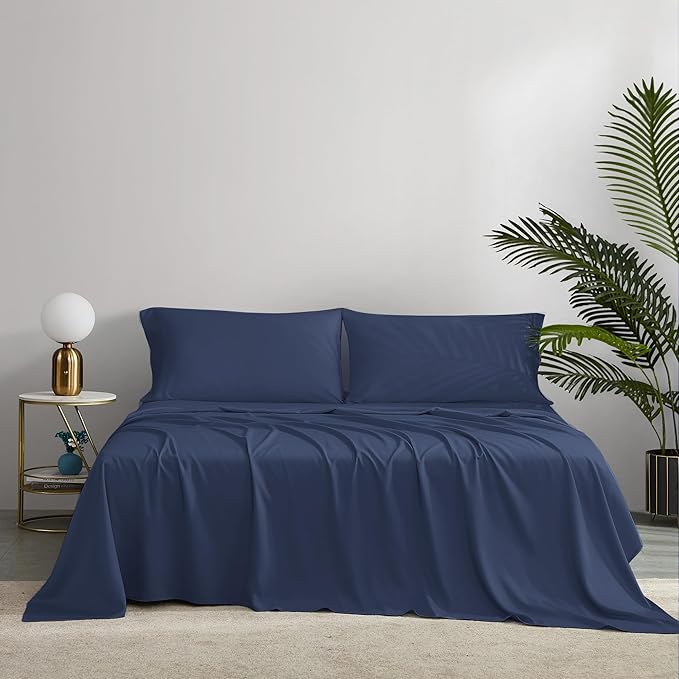 NATUREFIELD - Full Size Sheet Set (4 Piece), 100% Rayon Derived from Bamboo, Cooling Sheets with Deep Fitted Pockets, Luxury Bed Sheets & Pillowcases