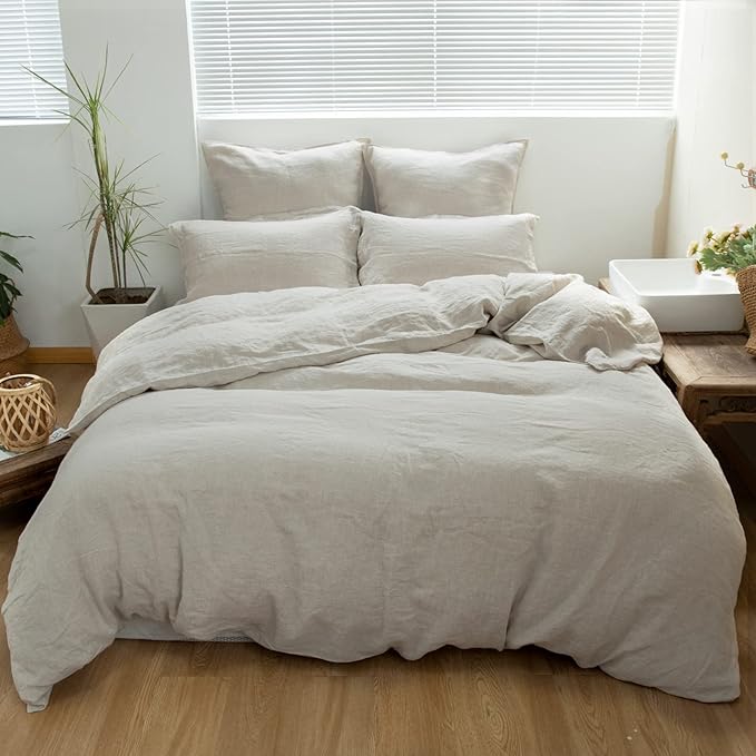 Simple&Opulence 100% Washed Linen Euro Shams 26'' x 26'' Pack of 2, Basic Style Solid Color Natural Flax Farmhouse Decorative Square Throw Pillow Covers for Bed Couch Sofa - Linen