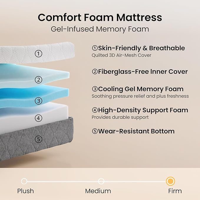 14-Inch King Size Mattress Firm: Zoned Thick Memory Foam for Back Pain, Extra Support for Deep Sleep Couple Bed, Cooling Washable Fiberglass Free Cover, CertiPUR-US Oeko-Tex Safety, Made in USA 80x76