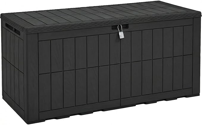YITAHOME 134 Gallon Large Outdoor Storage Box with Lock, Waterproof Deck Box with Hydraulic Piston for Garden Tools, Pool Accessories & Cushions, Resin Deck Organizer with Bench Seat(Black)