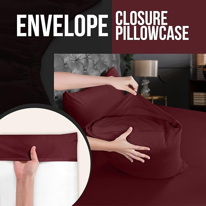 Utopia Bedding Queen Pillow Cases - 4 Pack - Envelope Closure - Soft Brushed Microfiber Fabric - Shrinkage and Fade Resistant Pillow Covers Queen Size 20 X 30 Inches (Queen, Burgundy)