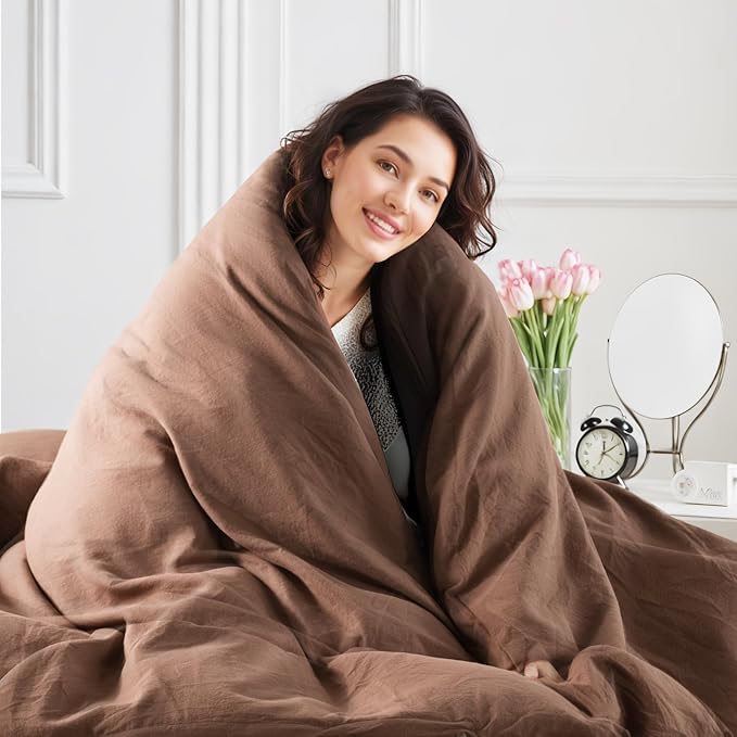 NEXHOME PRO Duvet Cover Set Kids Twin Size Linen Look Organic Natural 100% Washed Cotton Duvet Cover Mocha Brown 2 Pieces Bedding Set with Zipper Closure, Breathable (No Comforter)