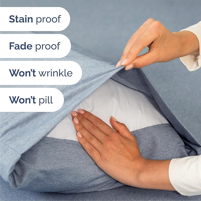 Queen Size 4 Piece Sheet Set - Comfy Breathable & Cooling Sheets - Hotel Luxury Bed Sheets for Women & Men - Deep Pockets, Easy-Fit, Soft & Wrinkle Free Sheets - Heathered Blue Oeko-Tex Bed Sheet Set
