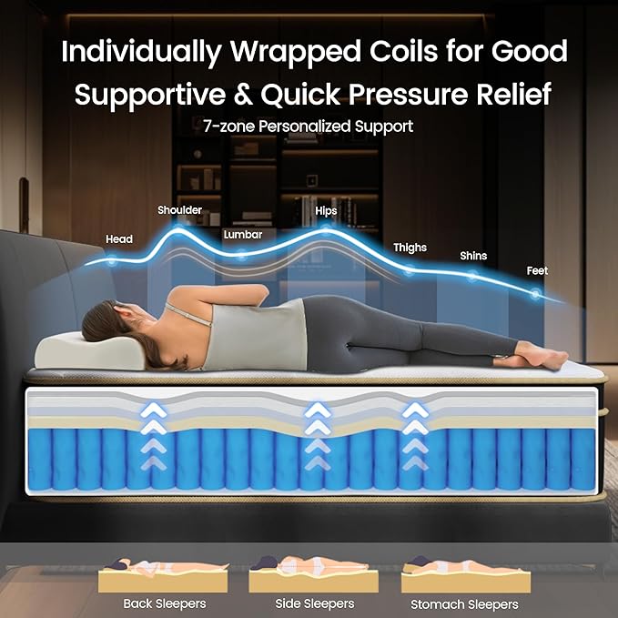 LETMOON Queen Mattress [New Version], 16 Inch Gel Memory Foam Hybrid Mattress Queen Size Bed in a Box, Pressure & Pain Relief, CertiPUR-US, Medium Firm, Individual Pocket Spring, Edge Support