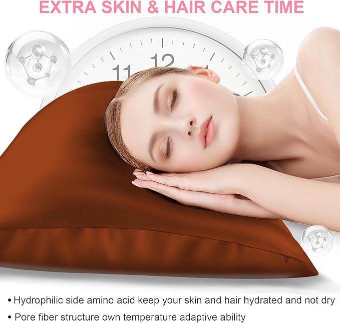 Silk Pillow Cases 2 Pack Queen Size with Hidden Zipper, Mulberry Silk Pillowcase for Hair and Skin, Smooth and Soft Breathable Cooling Silk Satin Pillowcase Set of 2, Gifts for Women，Burnt Orange