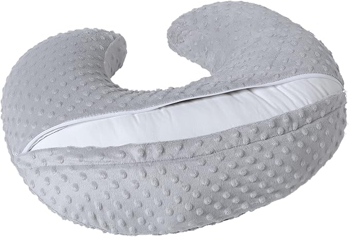 Baby Nursing Pillow and Body Positioner with Premium Slipcover for Breastfeeding for Baby Boys and Girls, Feeding Pillow with Breathable Comfortable Pillowcase (Gray)