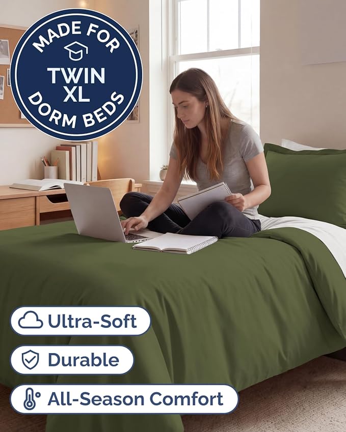 Duvet Cover Twin/Twin XL Size Set - Extra Soft Twin/Twin XL Duvet Cover 68" x 90" with 1 Pillow Sham - Hotel Luxury, Easy Care, Fade Free w/ Zipper Closures & Ties - Comfy & Breathable (Sage Green)