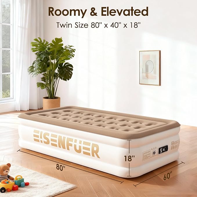 Air Mattress Twin XL (Extra Long) with Built-in Pump – 18" Raised Inflatable Bed with High Speed Built-in Pump, colchón inflable, Carry Bag, Cozy Guest Air Bed for Sleepovers, Glamping, Moving
