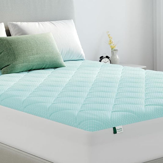 Novilla Cooling Mattress Topper King Size, Cooling Factors Infused Mattress Pad for Hot Sleepers, Breathable Mattress Cover with Deep Pocket, Soft Down Alternative Bed Topper for Back Pain Relief