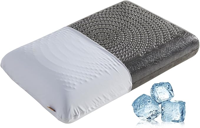 SAPHREAS Cooling Gel Memory Foam Pillow for Sleeping, Standard Size 4In Cool Bed Pillow for Side, Back and Stomach Sleepers, Removable & Machine Washable, Light Grey