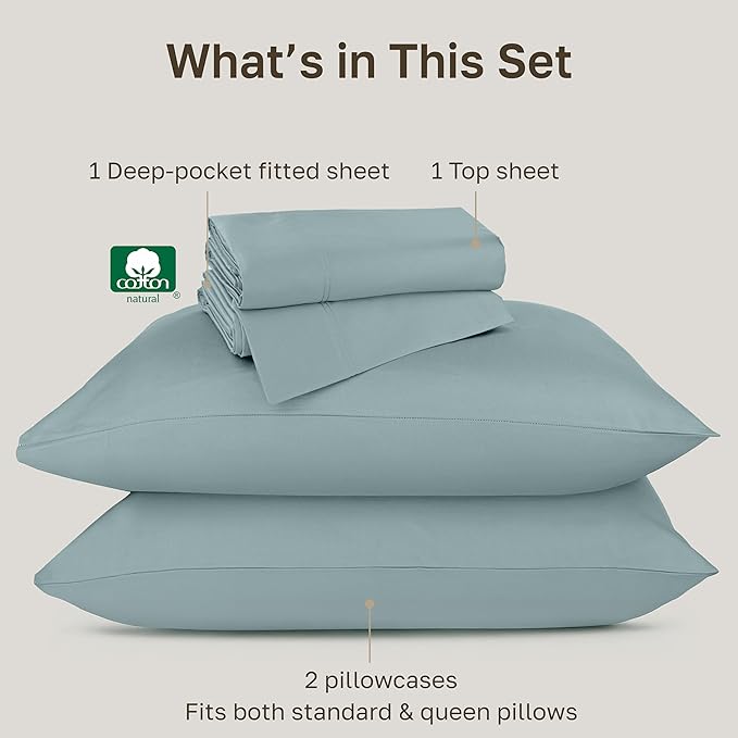 California Design Den Luxury Queen Size Sheets Set - Buttery Soft 800 Thread Count 100% Cotton Sateen, Durable Deep Pocket Sheet Set - Soft Celadon