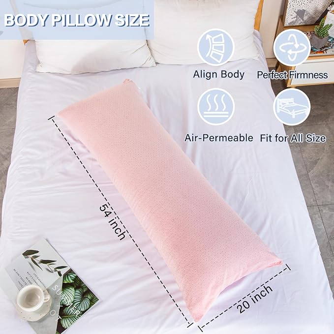 1 MIDDLE ONE Body Pillow, Memory Foam Body Pillows for Adults Sleeping, Long Pillow for Bed, Big Large Firm Full Body Pillow for Side Sleeper, 20x54 Inch, Light Pink