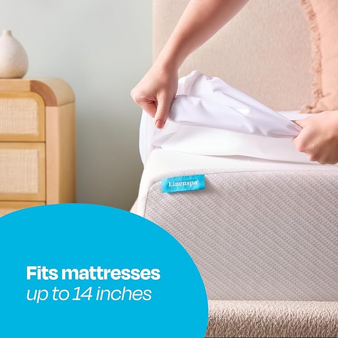 Linenspa 5-Sided Waterproof Mattress Protector – Breathable, Fitted Sheet Style, Machine Washable – Twin XL Size Mattress Protector, White
