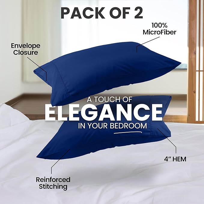 Utopia Bedding Standard Pillow Cases - 2 Pack - Envelope Closure - Soft Brushed Microfiber Fabric - Shrinkage and Fade Resistant Pillow Covers Standard Size 20 X 26 Inches (Standard, Royal Blue)
