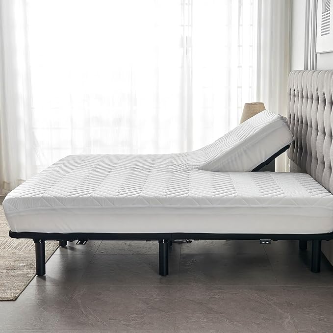 Waterproof Quilted Split Top California King Mattress Protector for Adjustable Bed with Upper Flex Fitted Sheet Padded Mattress Cover 32-34 Split from Head