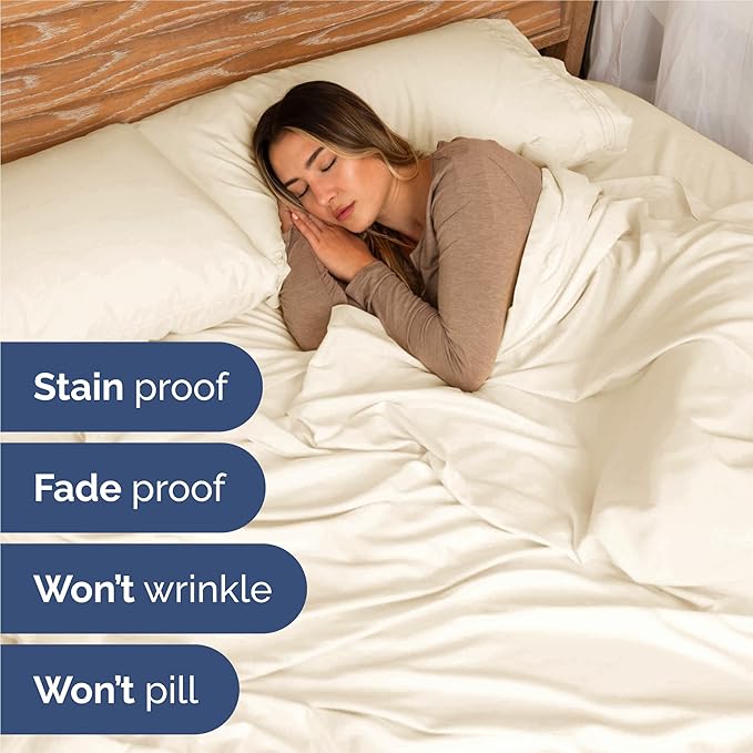 Split King Size 5 Piece Sheet Set - Comfy Breathable & Cooling Sheets - Hotel Luxury Bed Sheets for Women & Men - Deep Pockets, Easy-Fit, Soft & Wrinkle Free Sheets - Off White Oeko-Tex Bed Sheet Set