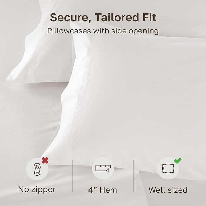 California Design Den Luxuriously Soft 100% Cotton Pillowcases King Size Set of 2-600 Thread Count Sateen Pillow Cover Pair, Fits King Pillows - True Ivory