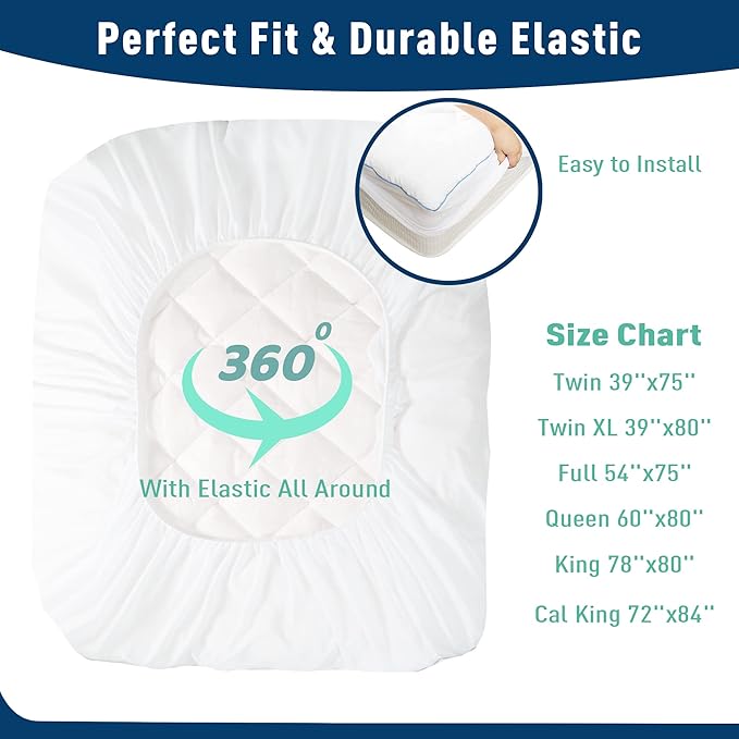 Twin XL Size Mattress Protector for College Dorm Waterproof Quilted Mattress Cover Cotton Mattress Pad Cover Extra Deep Pocket 18-22" Thin Version Hypoallergenic & Soft