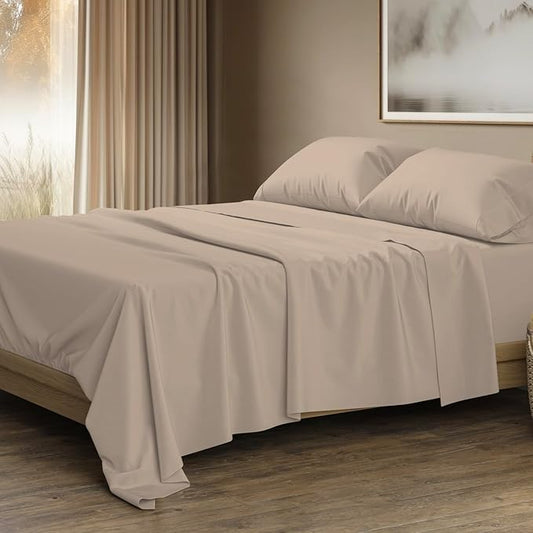 THREAD SPREAD 100% Egyptian Cotton Sheets Queen Size - Luxury 1500 Series Queen Sheet Set Egyptian Cotton (4 PC, Taupe), Silky Soft, Sateen Weave, Cooling & Breathable, 17" Deep Pocket Bed Set